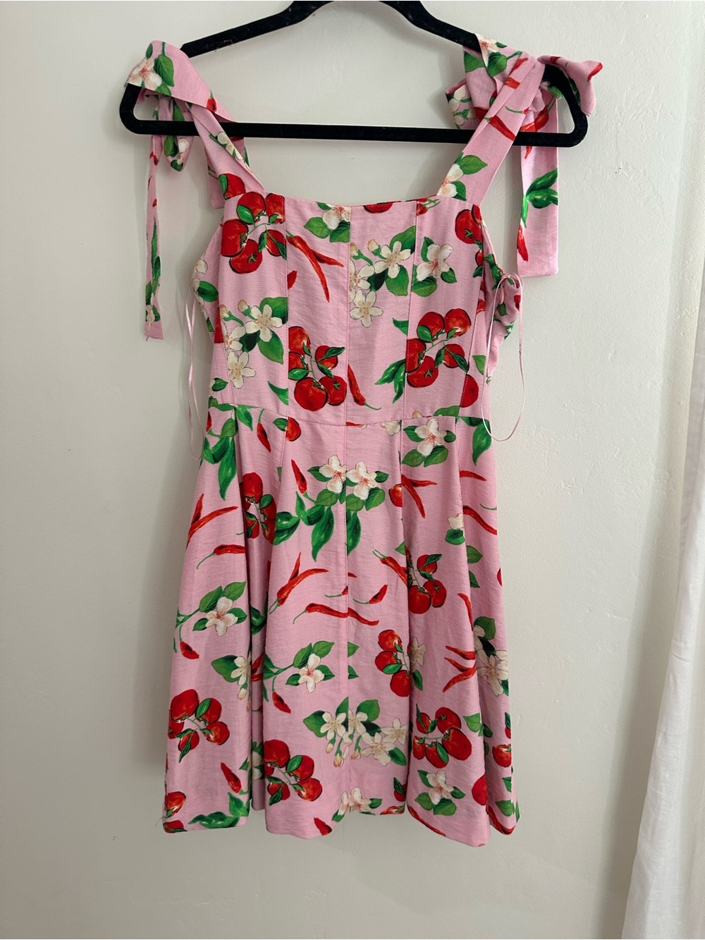 Zara Pink tomato chili pepper & Floral Tie-Shoulder Dress